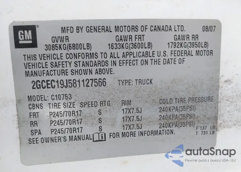 2008 Chevrolet Silverado 1500 Lt1 from USA, damaged, VIN 2GCEC19J581127566